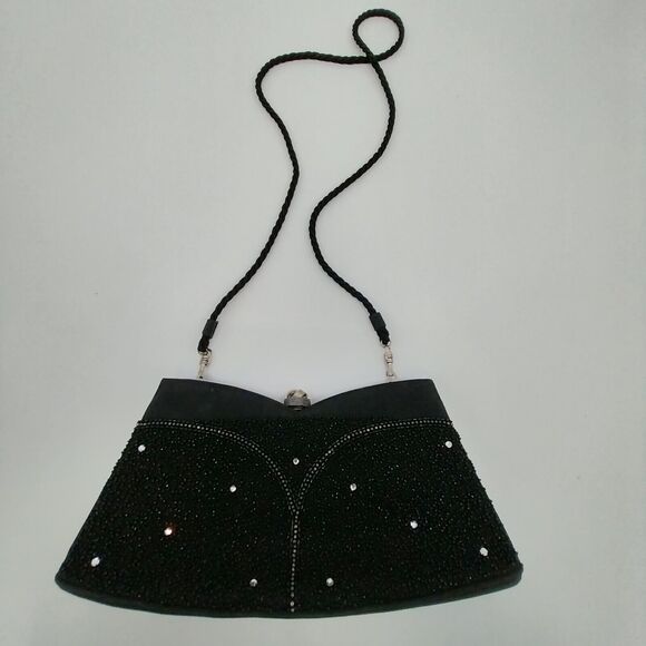 Gino Aldrovandi Black Sparkly Evening Purse with Rhinestones Shoulder Bag 10"x6" - Picture 2 of 14